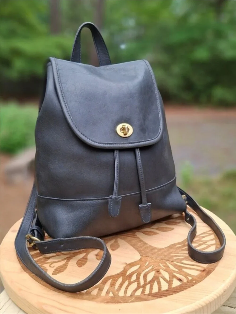 Vintage 1998 Coach Navy Glove Tanned Leather Large Daypack Backpack #9791